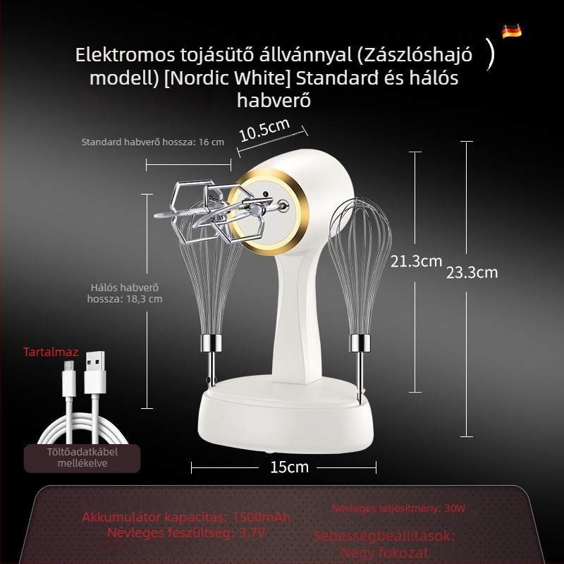 Kézi elektromos habverő otthoni süteményekhez, tojás és tejszín felverésére, három sebesség, skandináv stílus