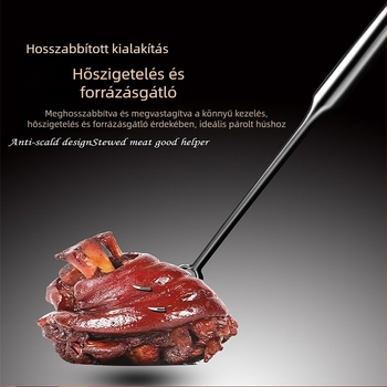 Rozsdamentes acél húska és hosszú nyelű húsvilla fa nyéllel grillhez