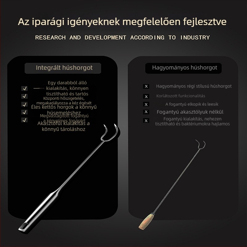 Rozsdamentes acél húska és hosszú nyelű húsvilla fa nyéllel grillhez