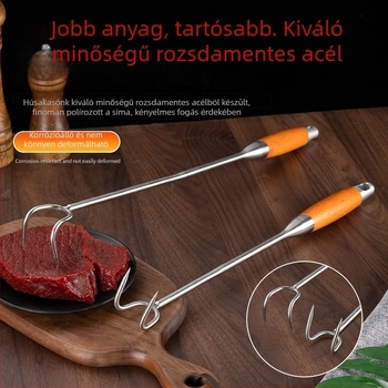 Hosszú nyelű húskampó rozsdamentes acélból grillhez