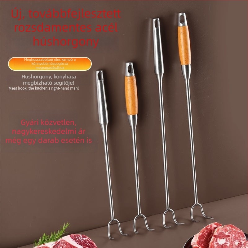 Hosszú nyelű húskampó rozsdamentes acélból grillhez