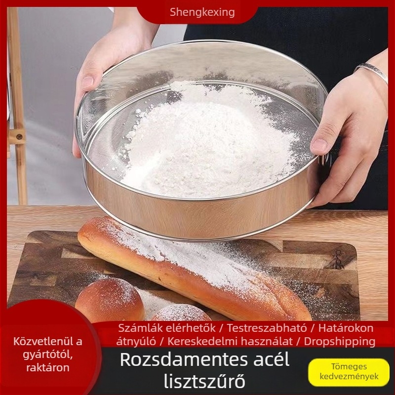 Rozsdamentes acélból készült liszt szitáló ultrafin hálóval, 60/40-es háló, sütéshez