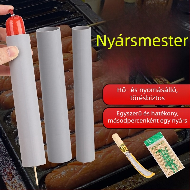 Keményítővel bevont sült kolbász nyársak, ropogós kolbász grillhez — gyors nyárs eszköz