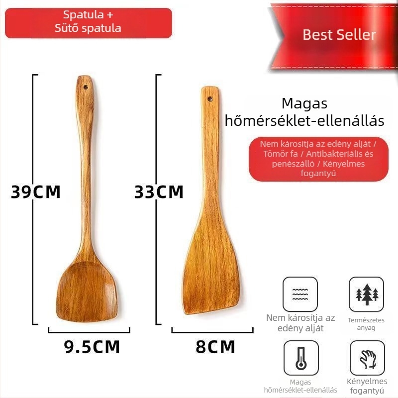 Unique hosszú nyelű fa spatula – kanál és rizspálca, ferde kialakítás, magas hőállóság, háztartási használatra