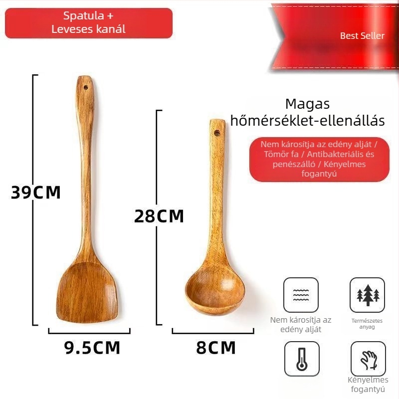 Unique hosszú nyelű fa spatula – kanál és rizspálca, ferde kialakítás, magas hőállóság, háztartási használatra