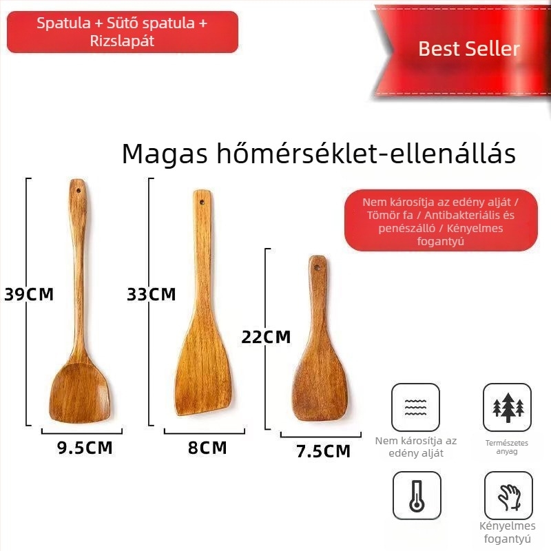 Unique hosszú nyelű fa spatula – kanál és rizspálca, ferde kialakítás, magas hőállóság, háztartási használatra