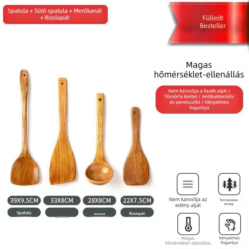 Unique hosszú nyelű fa spatula – kanál és rizspálca, ferde kialakítás, magas hőállóság, háztartási használatra