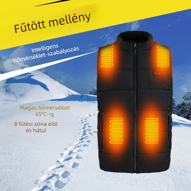 USB-töltésű melegítő pehely mellény kettős vezérléssel, intelligens fűtéssel, uniszex, kültéri használatra