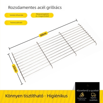 Rozsdamentes acél grillsütő rács, téglalap alakú, megvastított