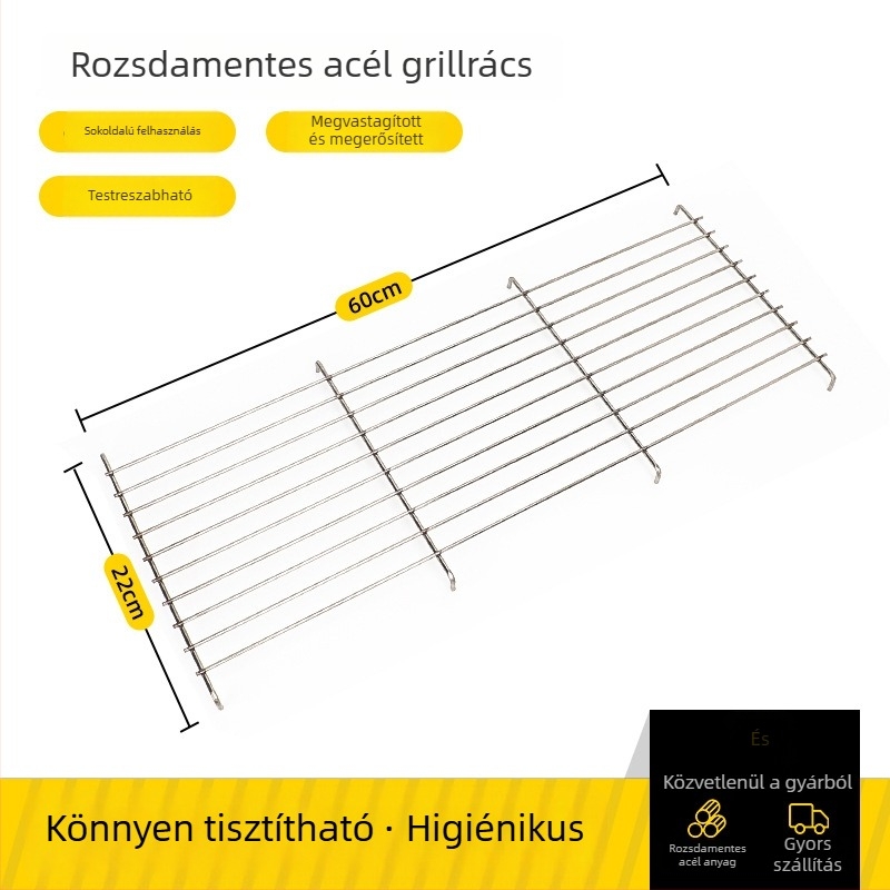 Rozsdamentes acél grillsütő rács, téglalap alakú, megvastított