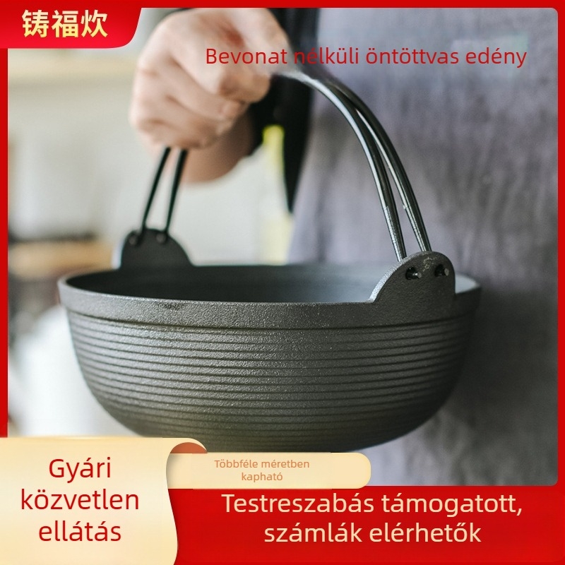 Fedő nélküli vastagfalú öntöttvas fazék, japán stílusú Sukiyaki, kis wok és leveses edény