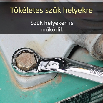 Kétfunkciós villáskulcs 17 mm és 19 mm nyílásokkal, hosszított autójavító eszköz