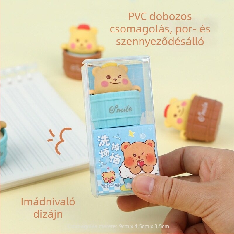 Maci alakú radír, levehető, magas esztétikai érték, kreatív kis ajándék, rajzfilmszerű stílus