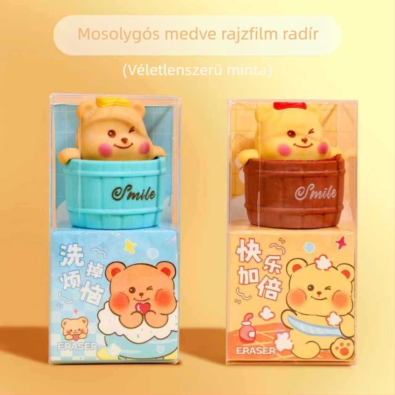 Maci alakú radír, levehető, magas esztétikai érték, kreatív kis ajándék, rajzfilmszerű stílus