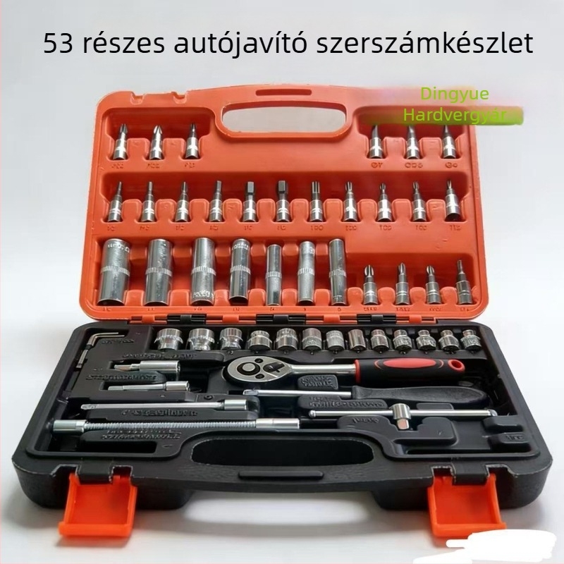 53 részes autójavító szerszámkészlet racsnis készlettel és multifunkcionális dobozzal