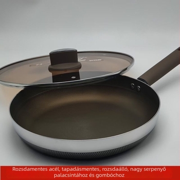 316 rozsdamentes acélból készült sík aljú, tapadásmentes serpenyő indukciós főzőfelülethez, ideális steakhez, gőzölt zsemléhez és palacsintákhoz