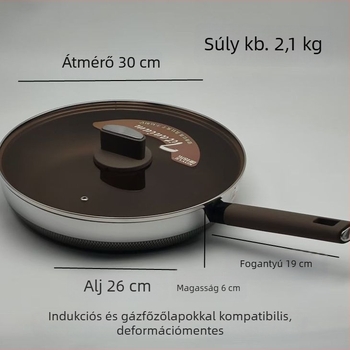 316 rozsdamentes acélból készült sík aljú, tapadásmentes serpenyő indukciós főzőfelülethez, ideális steakhez, gőzölt zsemléhez és palacsintákhoz