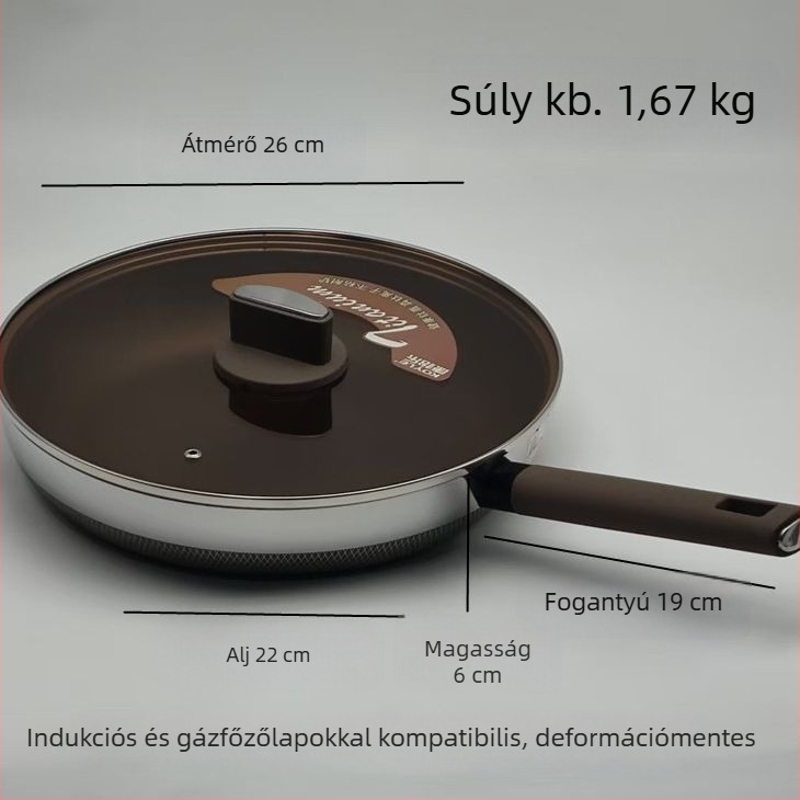 316 rozsdamentes acélból készült sík aljú, tapadásmentes serpenyő indukciós főzőfelülethez, ideális steakhez, gőzölt zsemléhez és palacsintákhoz