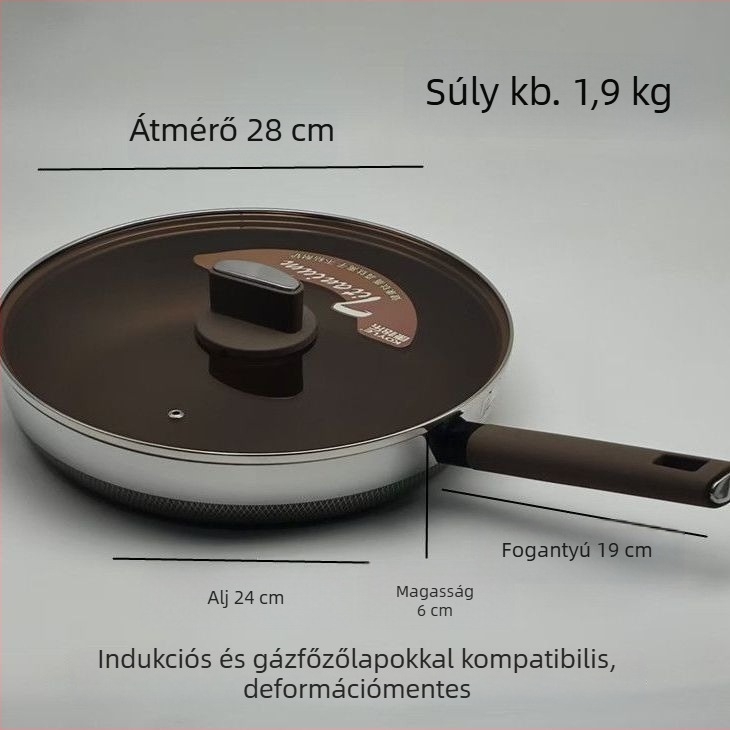 316 rozsdamentes acélból készült sík aljú, tapadásmentes serpenyő indukciós főzőfelülethez, ideális steakhez, gőzölt zsemléhez és palacsintákhoz