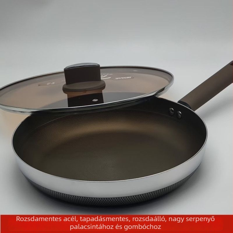 316 rozsdamentes acélból készült sík aljú, tapadásmentes serpenyő indukciós főzőfelülethez, ideális steakhez, gőzölt zsemléhez és palacsintákhoz