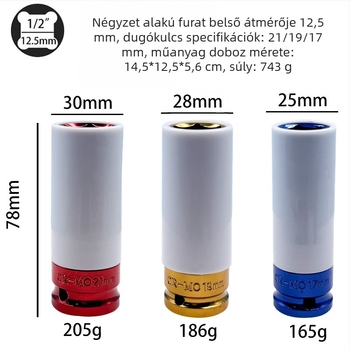Új modell 3/5/7 darabos pneumatikus socket készlet autójavításhoz, 1/2 hüvelykes, színes, gumi védelem