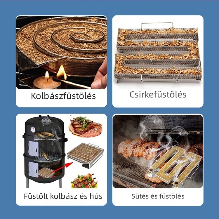 Kör alakú rozsdamentes acél füstölőkosár BBQ-hoz, hidegfüstgenerátor, füstölő doboz és kültéri fűszerállvány
