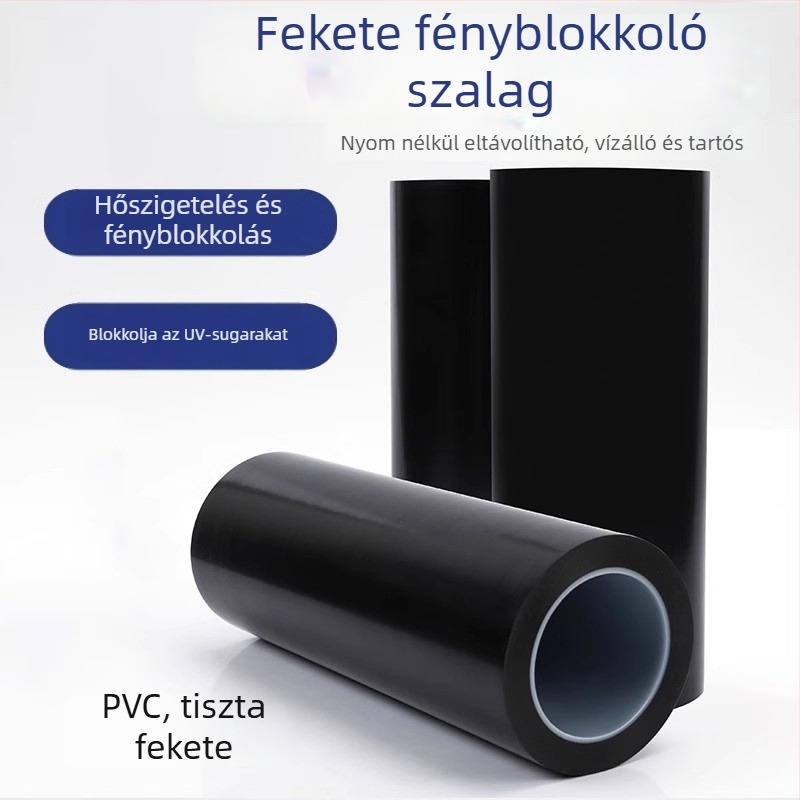 Fekete PVC blackout szalag, nagy viszkozitású, erős ragasztóval, ablakokhoz és üvegfelületekhez