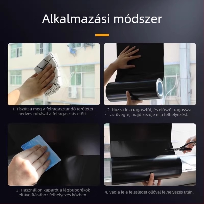 Fekete PVC blackout szalag, nagy viszkozitású, erős ragasztóval, ablakokhoz és üvegfelületekhez