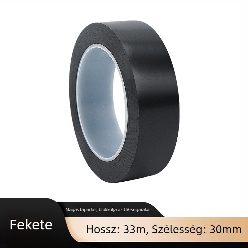 Fekete PVC blackout szalag, nagy viszkozitású, erős ragasztóval, ablakokhoz és üvegfelületekhez