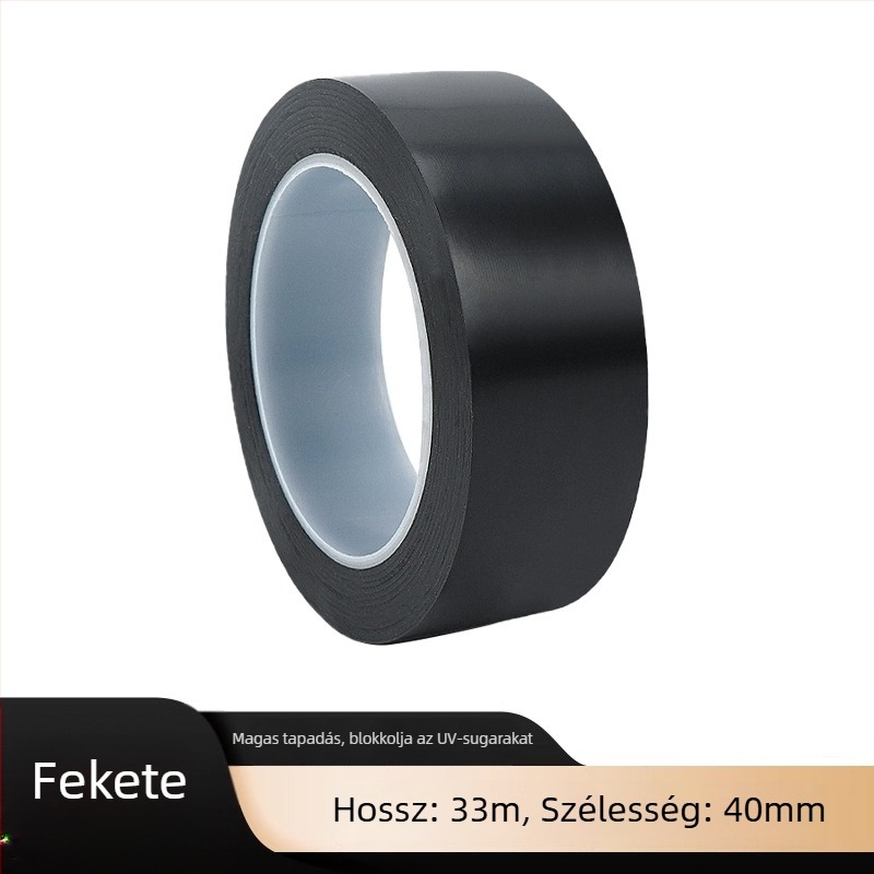 Fekete PVC blackout szalag, nagy viszkozitású, erős ragasztóval, ablakokhoz és üvegfelületekhez