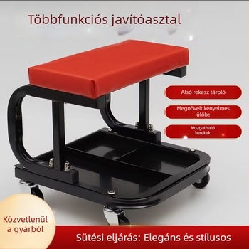 Eszköztárolós univerzális autószerelő szék — többfunkciós mobil szerelőszék, U‑alakú eszköztartó és négyzet alakú ülés