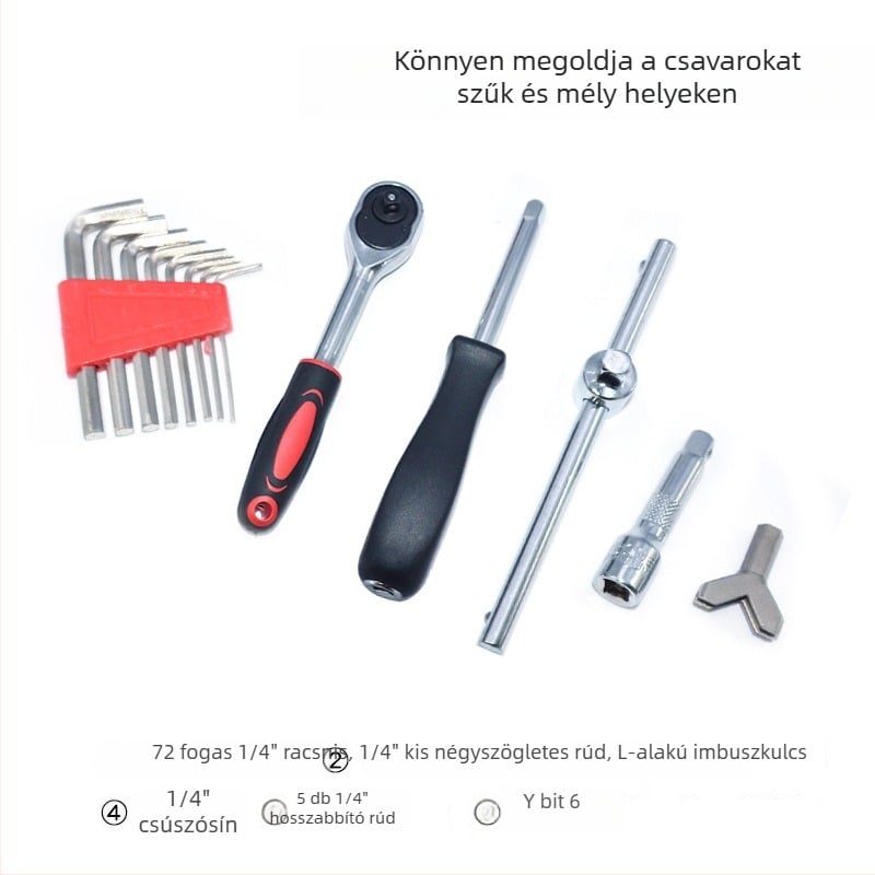 131 részes autós szerszámkészlet: socket készlet, ratchet wrench és bitfejek