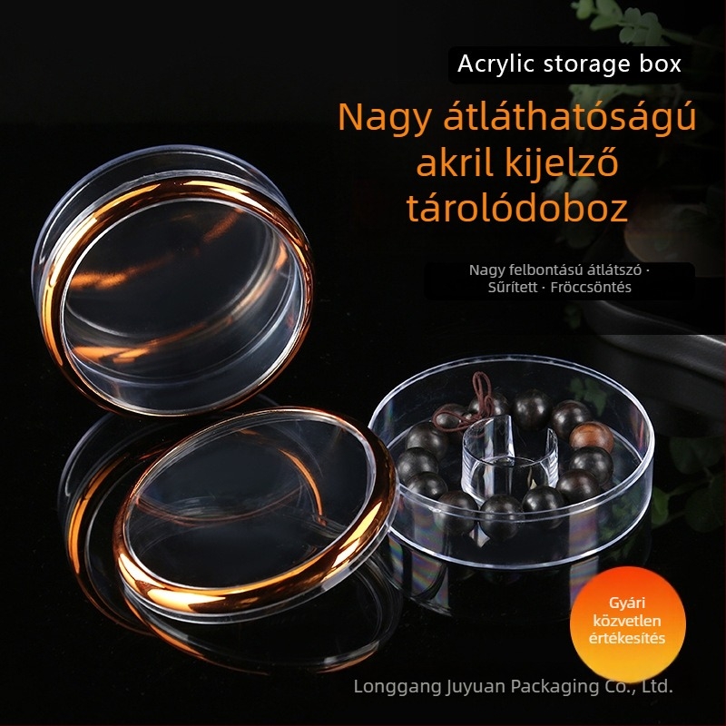 Akril karkötőgyöngy doboz, kör alakú, zárható, átlátszó a kiállításra és tárolásra.