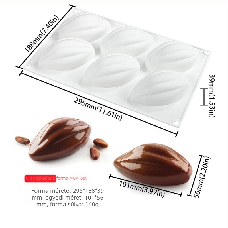 6 rekeszes szilikon tortaforma kakaóbabos csokoládés mousse-hoz