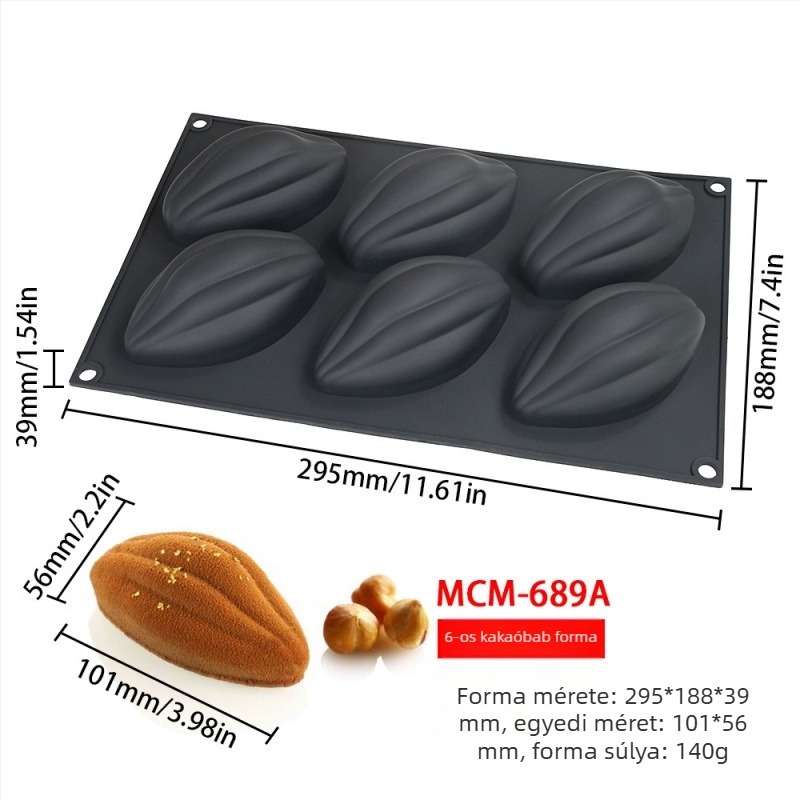 6 rekeszes szilikon tortaforma kakaóbabos csokoládés mousse-hoz