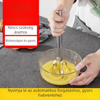 Rozsdamentes acélból készült félautomata forgó tojásfelverő, otthoni konyhai eszköz tejszínhab készítéséhez