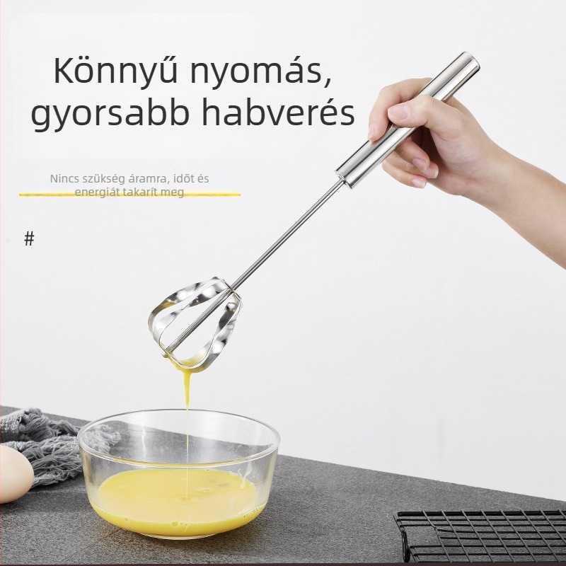 Rozsdamentes acélból készült félautomata forgó tojásfelverő, otthoni konyhai eszköz tejszínhab készítéséhez