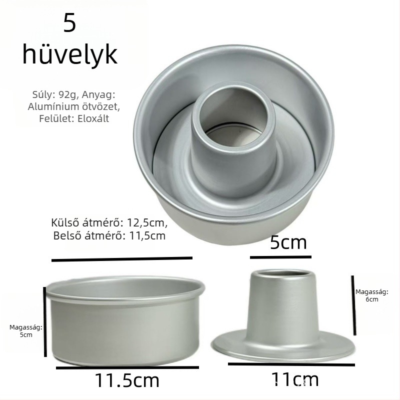 5–7 hüvelykes kör chiffon süteményforma, levehető aljjal és üreges középpel, sütőben használható