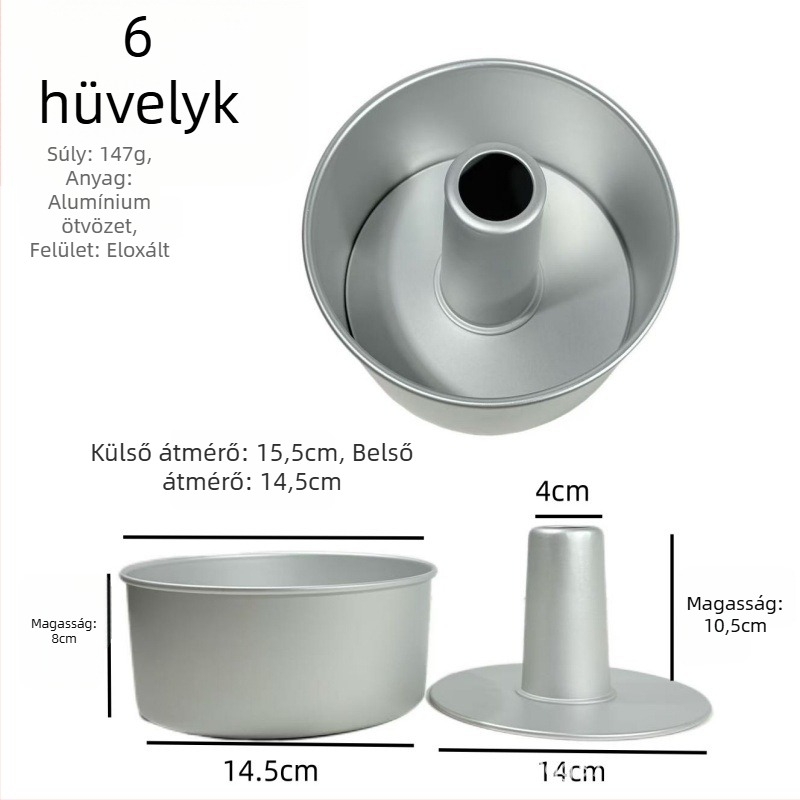 5–7 hüvelykes kör chiffon süteményforma, levehető aljjal és üreges középpel, sütőben használható