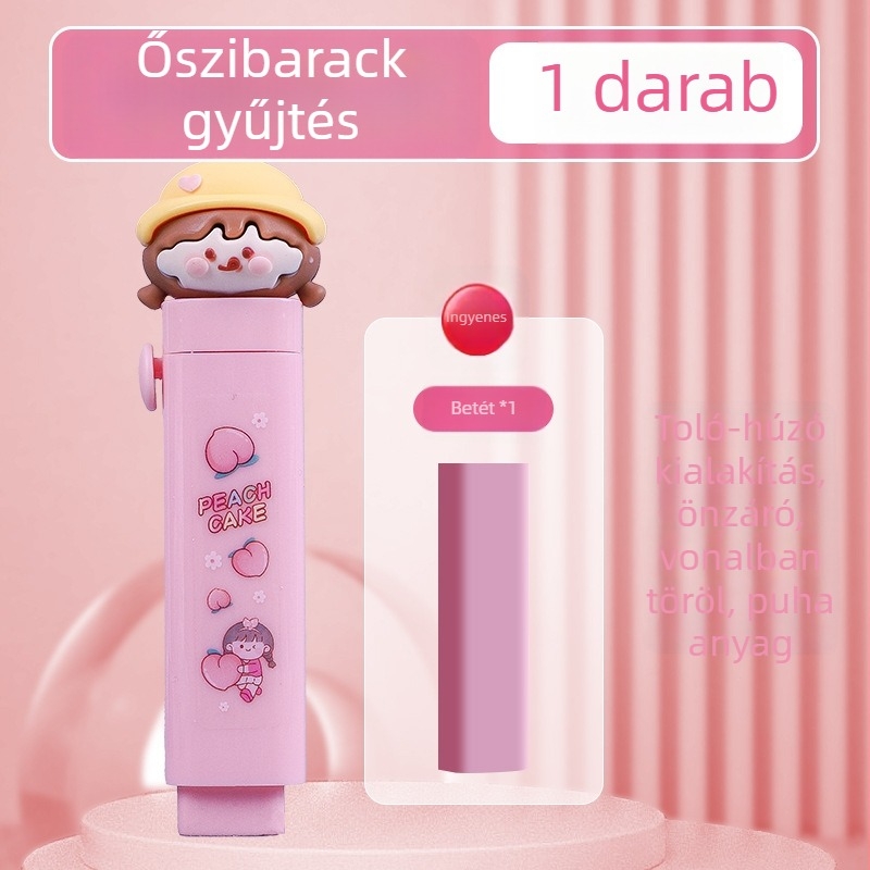 Push-pull radír általános iskolások számára, aranyos rajzfilm dizájn, nagy kapacitás, nem hagy nyomokat