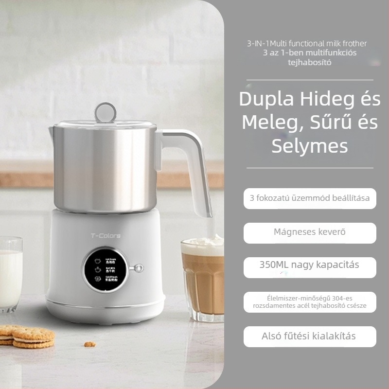 T-Colors Elektronikus tejhabosító, teljesen automata, forró és hideg tej, otthoni használatra, latte art és melegített tej keverése