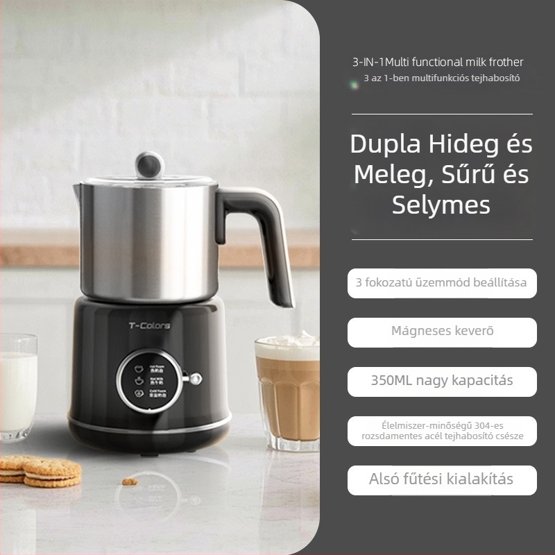 T-Colors Elektronikus tejhabosító, teljesen automata, forró és hideg tej, otthoni használatra, latte art és melegített tej keverése