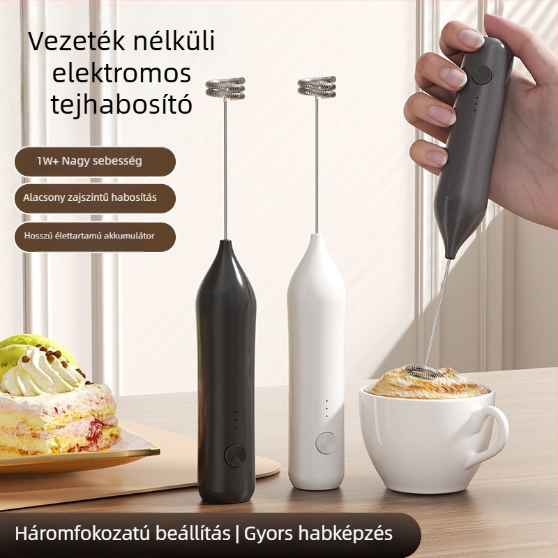 Hordozható elektromos tejhabosító, rozsdamentes acélból, kávékeverő, modell 007, 3 sebesség