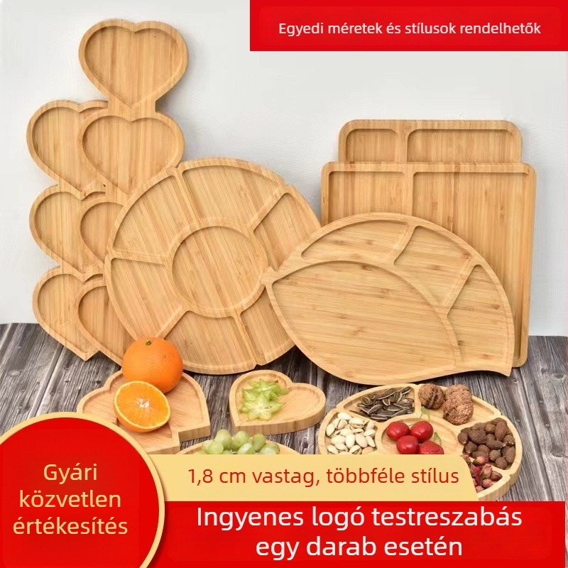 Bambuszfa étkészlet – reggeliző tál és pizza- vagy kenyértál, modern, minimalist stílusú, egyedi alakú, nyugati ételekhez, nassolnivalókhoz és délutáni teához