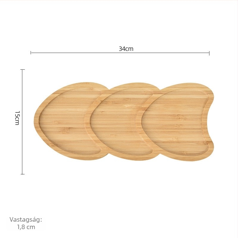 Bambuszfa étkészlet – reggeliző tál és pizza- vagy kenyértál, modern, minimalist stílusú, egyedi alakú, nyugati ételekhez, nassolnivalókhoz és délutáni teához