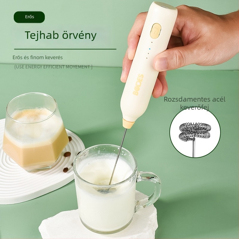 Kézi elektromos tejhabkészítő és tojáshabosító, kávéhabkészítő, tejszínhabverő, kompakt újratölthető mixer