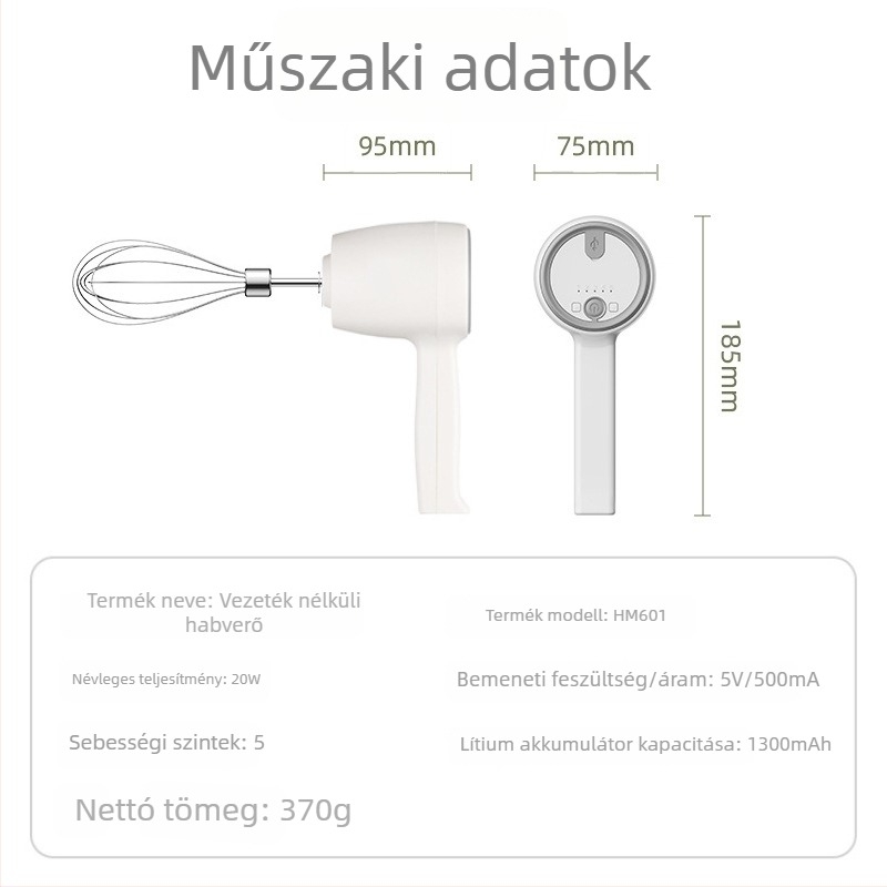 Vezeték nélküli tojásfelverő, újratölthető elektromos habverő, háztartási használatra, 304 rozsdamentes acél