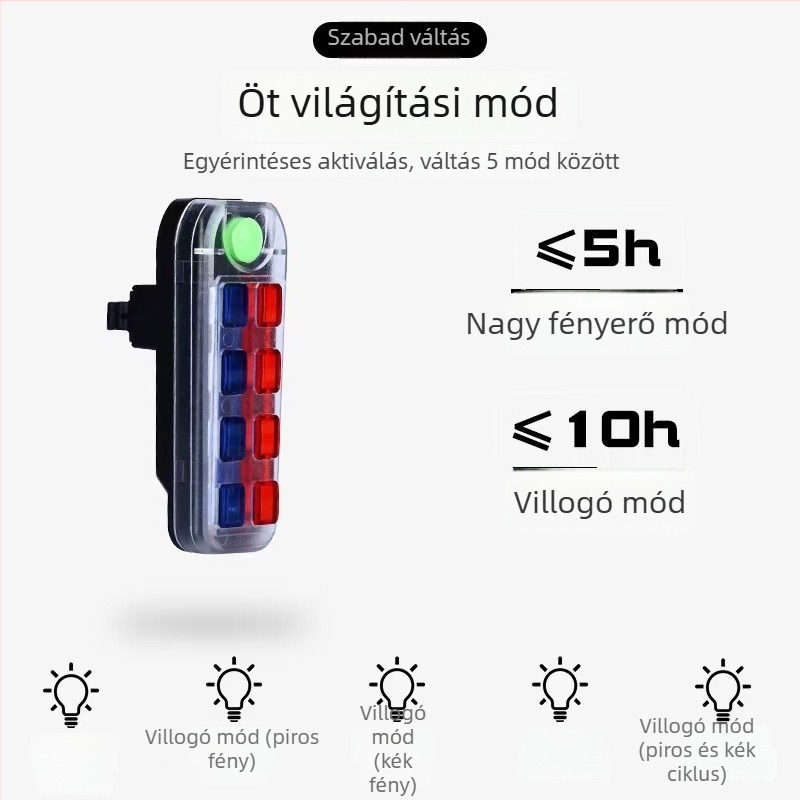 Hátsó kerékpár lámpa, MTB, SMD LED piros és kék villogó fény éjszakai tekeréshez