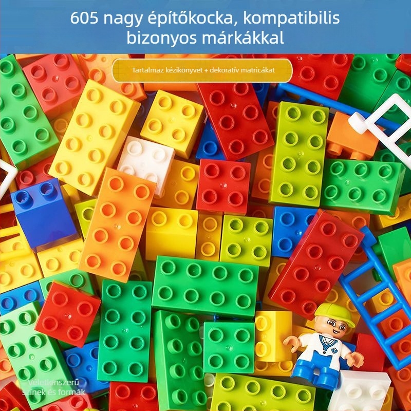 Oktató nagy méretű építőblokkok 4–6 éves gyerekeknek, LEGO-kompatibilis, gyakorlati fejlesztő játék