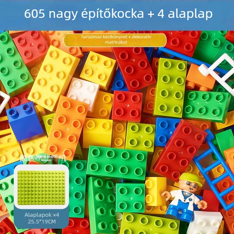Oktató nagy méretű építőblokkok 4–6 éves gyerekeknek, LEGO-kompatibilis, gyakorlati fejlesztő játék